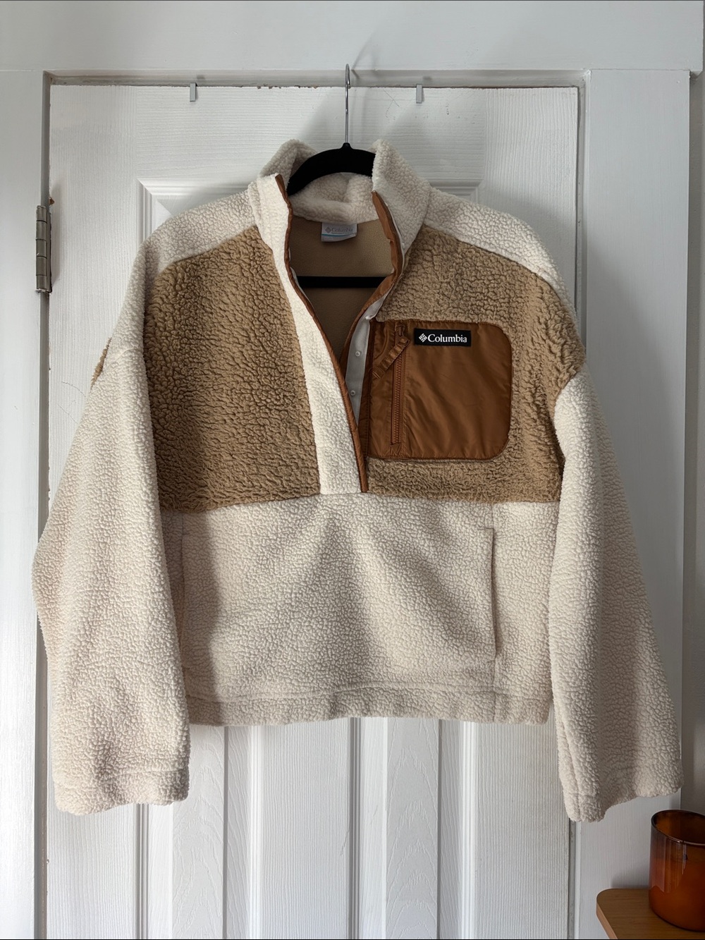 Columbia Women’s Cropped Beige & Tan Sherpa Pullover Jacket